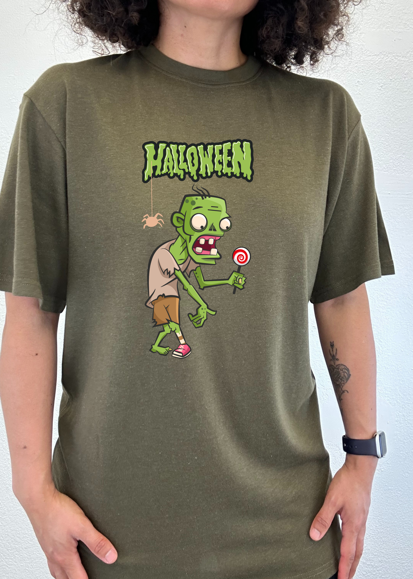 Halloween Green Monster unisex bamboo viscose/organic cotton tee with cartoon green monster on Tampa Home & Garden Store