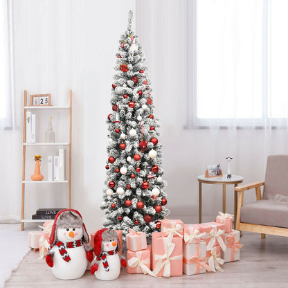7.5ft Pre Lit Snow Flocked Pencil Tree and Led