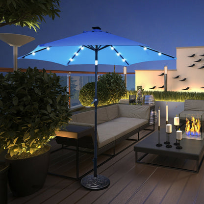 Sombrilla de mercado para patio con LED solar de 9 pies, ajuste de inclinación y manivela - Azul oscuro