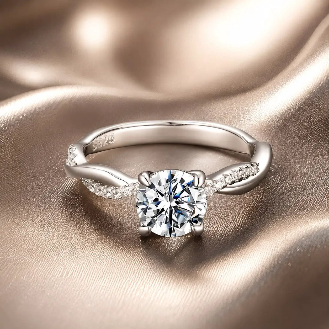 925 silver moissanite ring 0.65ct center stone, pave side stones, size 6 by Bids.com on Tampa Home & Garden Store
