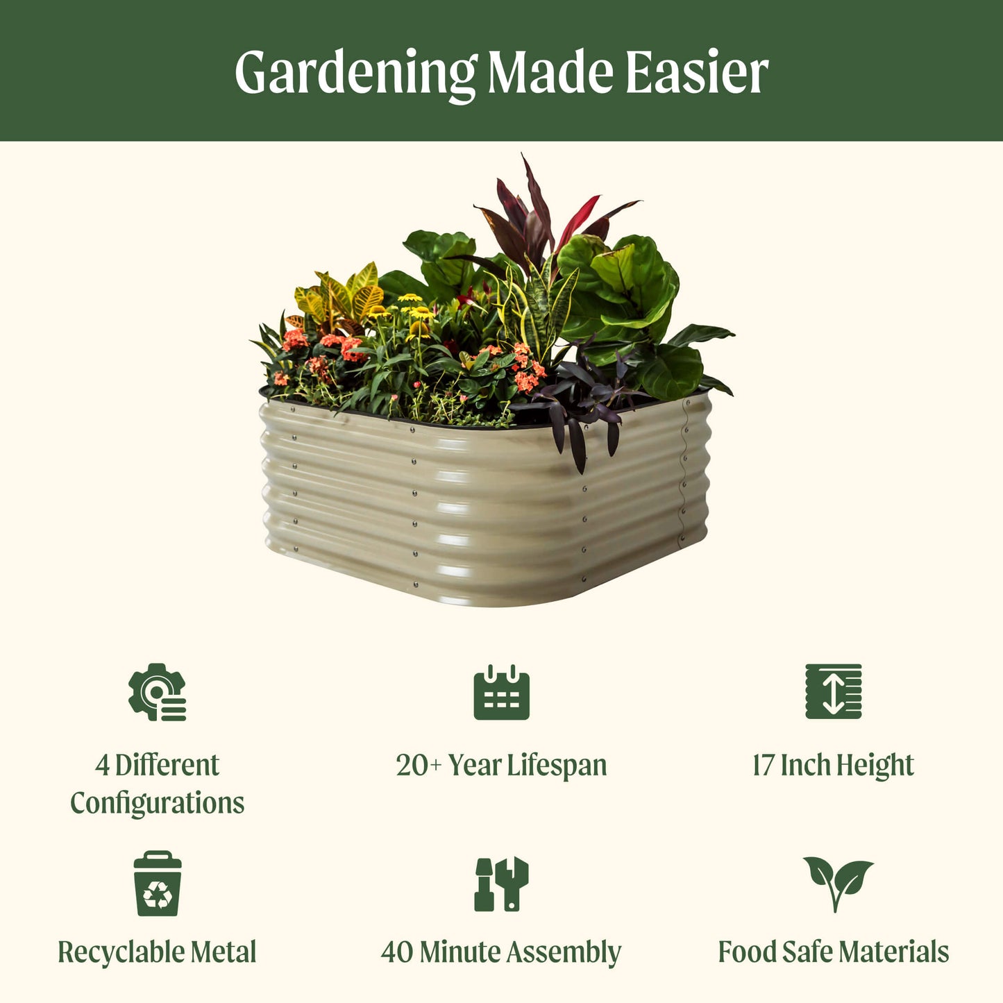 17" Tall Small Raised Garden Bed 4 in 1 Modular Metal
