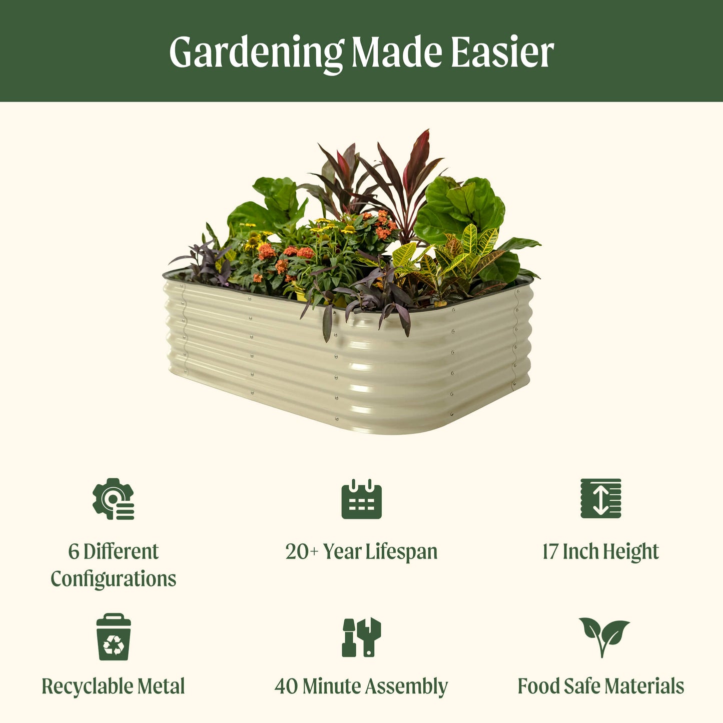 17" Tall Raised Garden Bed Midsize 6 in 1 Modular Metal