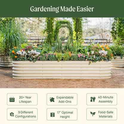 Cama de jardín elevada grande de 17" de alto, 9 en 1, modular de metal