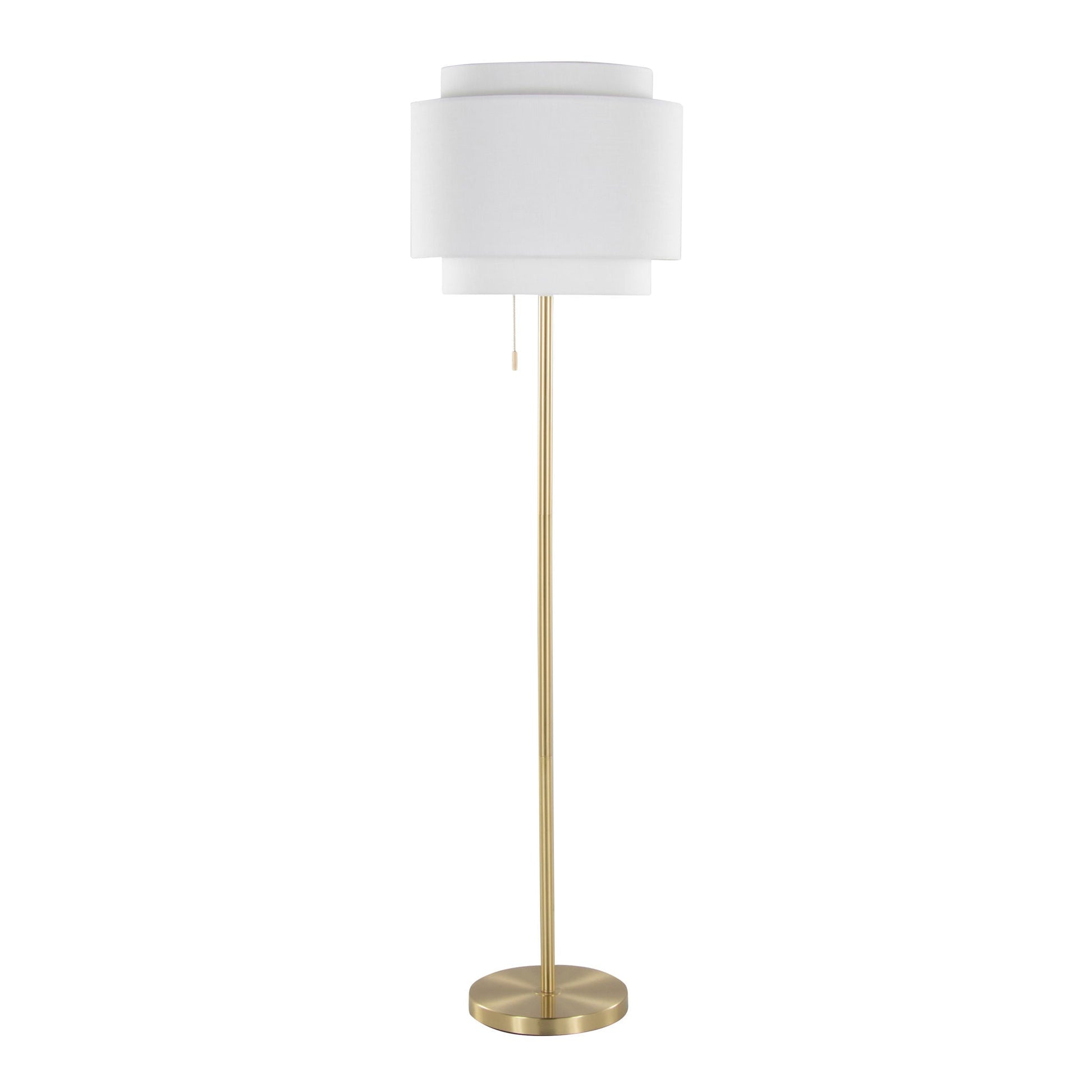 Tier Contemporary Floor Lamp white fabric shade with brass stem and base by HouseOfZazla on Tampa Home & Garden Store
