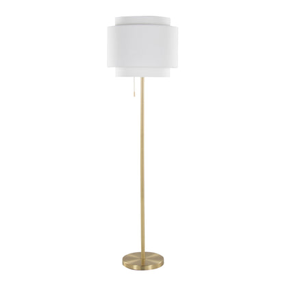 Tier Contemporary Floor Lamp white fabric shade with brass stem and base by HouseOfZazla on Tampa Home & Garden Store