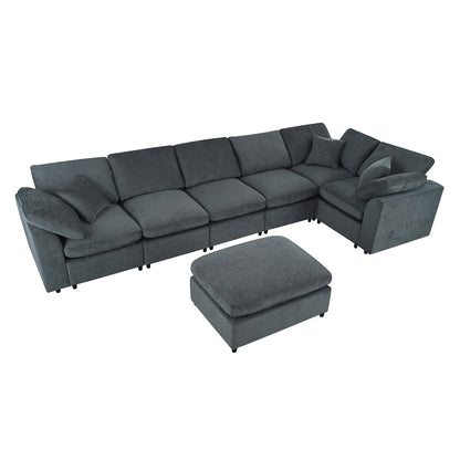 U_Style 120.8in Large Modular Sectional Sofa by HouseOfZazla in gray velvet with chaise on Tampa Home & Garden Store