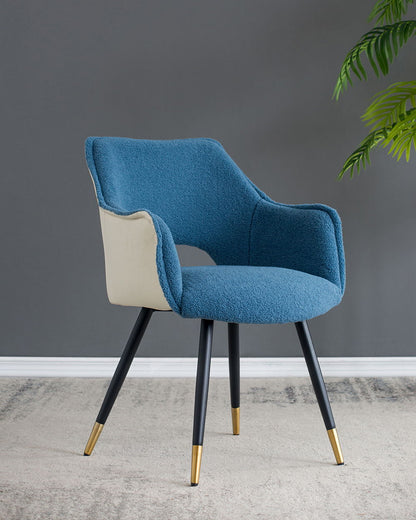Side Chair blue textured upholstery with cream back, black legs with gold tips, set of 2 on Tampa Home & Garden Store