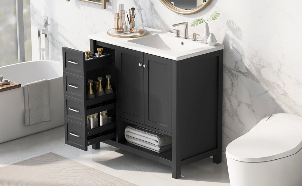 36in Bathroom Vanity with Sink Top by HouseOfZazla, black cabinet, white sink top on Tampa Home & Garden Store