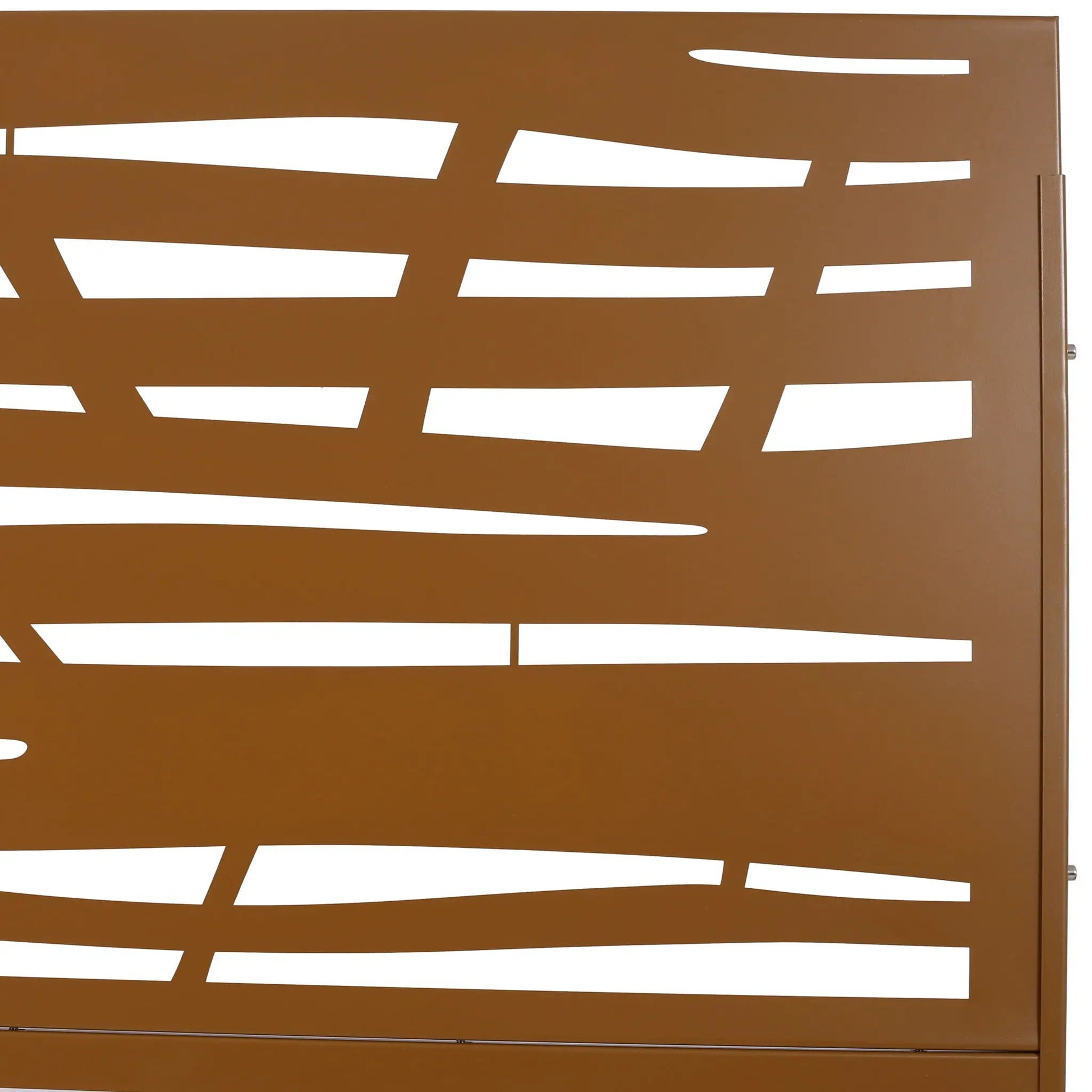 Metal privacy screen panel in brown finish with cutout slits, Unique Piece Furniture room divider on Tampa Home & Garden Store