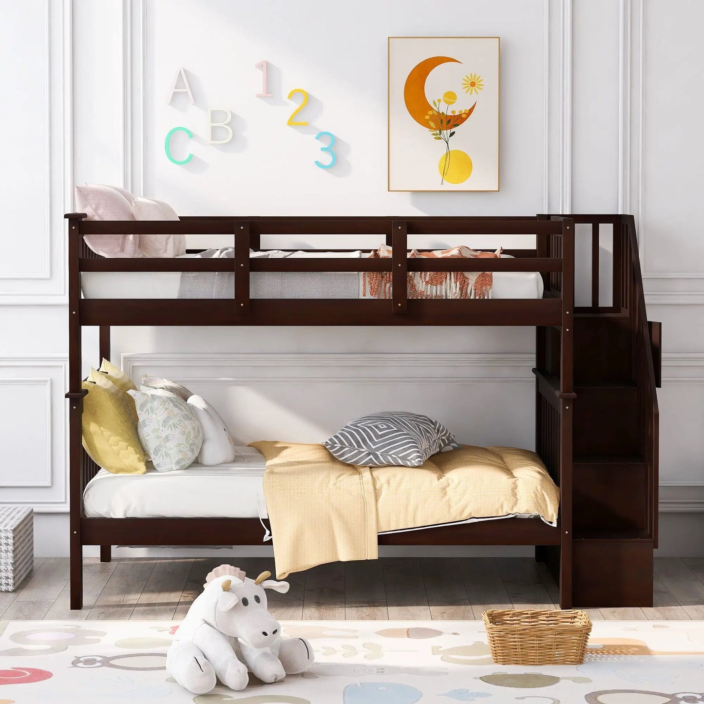 Stairway Bunk Bed with Storage and Guard Rail