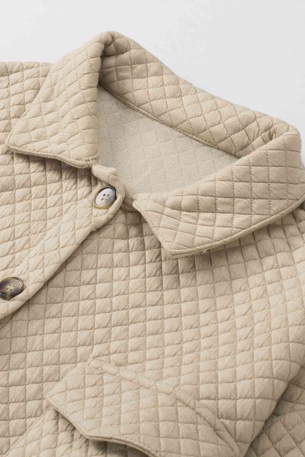 Stevvex quilted beige button-down collar jacket with pockets on Tampa Home & Garden Store