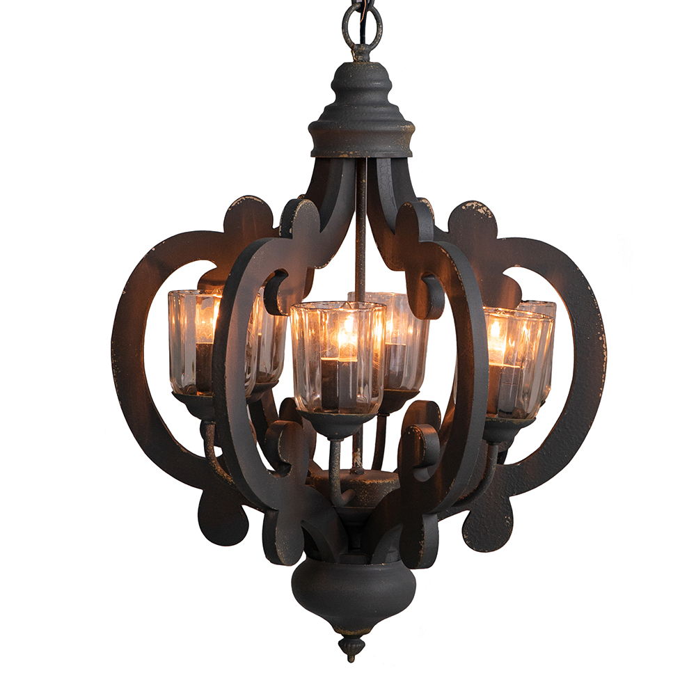 Farmhouse Chandelier With 6 Light Wood Pendant