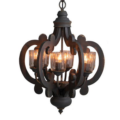 Farmhouse Chandelier With 6 Light Wood Pendant
