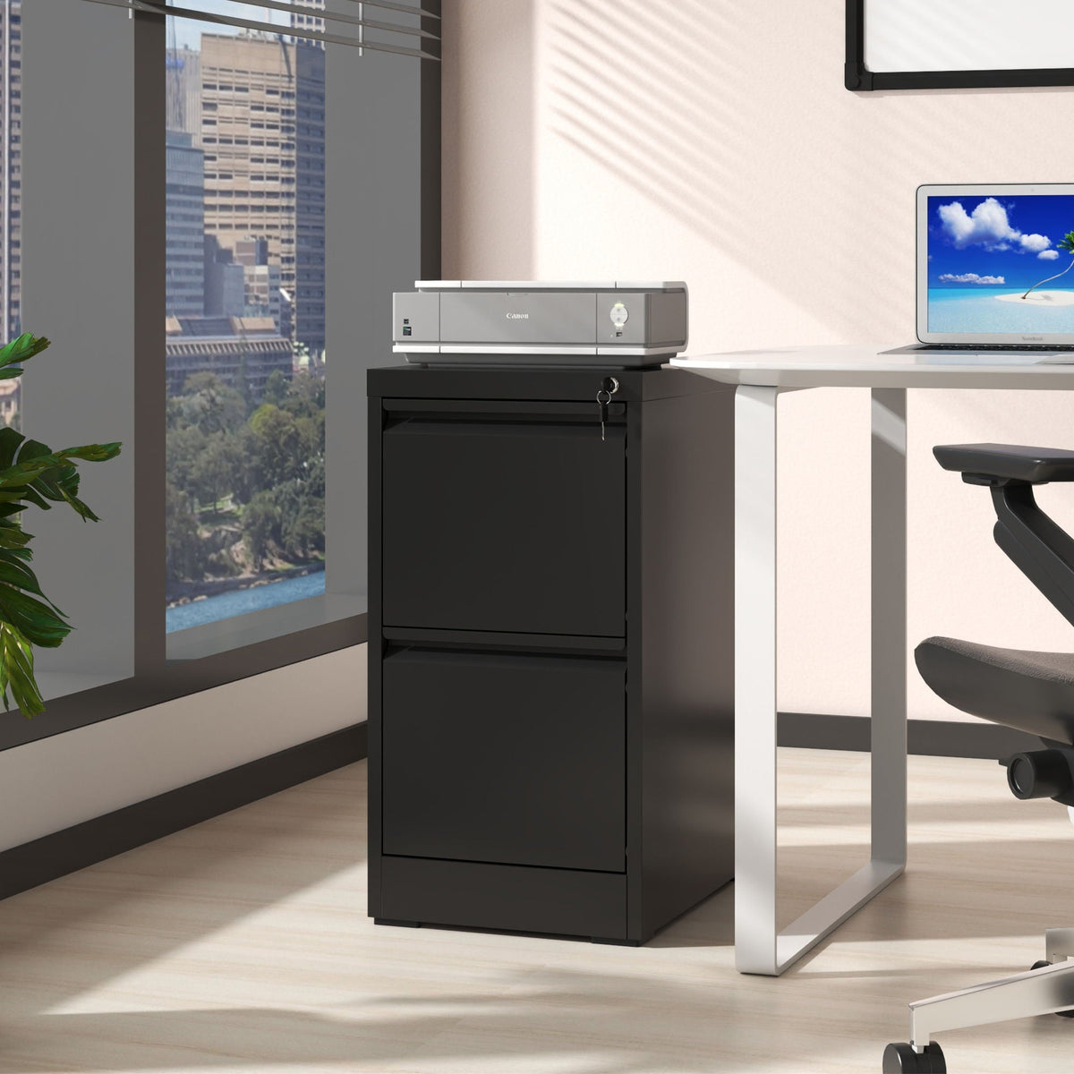 HouseOfZazla steel vertical file cabinet with lock, black finish on Tampa Home & Garden Store