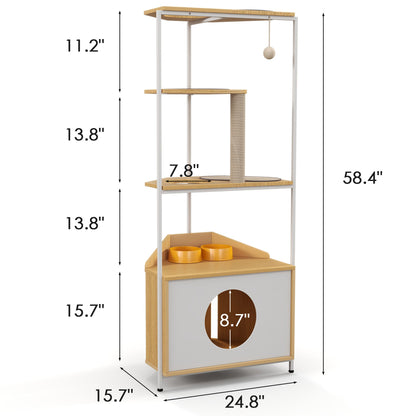 Corner Cat Tower with Scratching Post and Feeding Station wood frame HouseOfZazla on Tampa Home & Garden Store