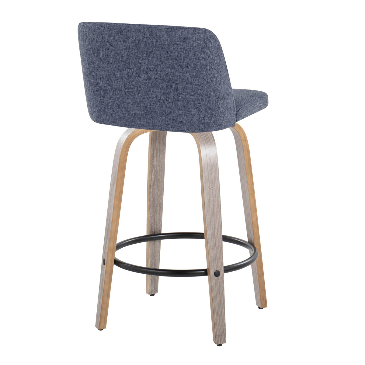 Toriano Contemporary Fixed Height Counter Stool blue fabric seat, wood legs, foot ring on Tampa Home & Garden Store