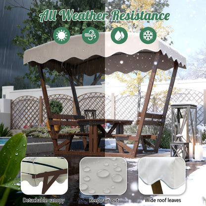 Outdoor Solid Wood Picnic Table with Canopy