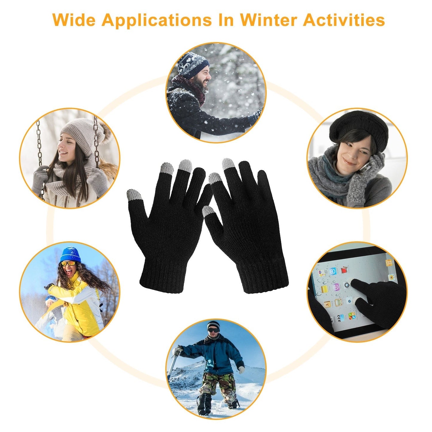 GemGear unisex knit touch-screen gloves, black with gray fingertips, winter warmth for outdoors on Tampa Home & Garden Store