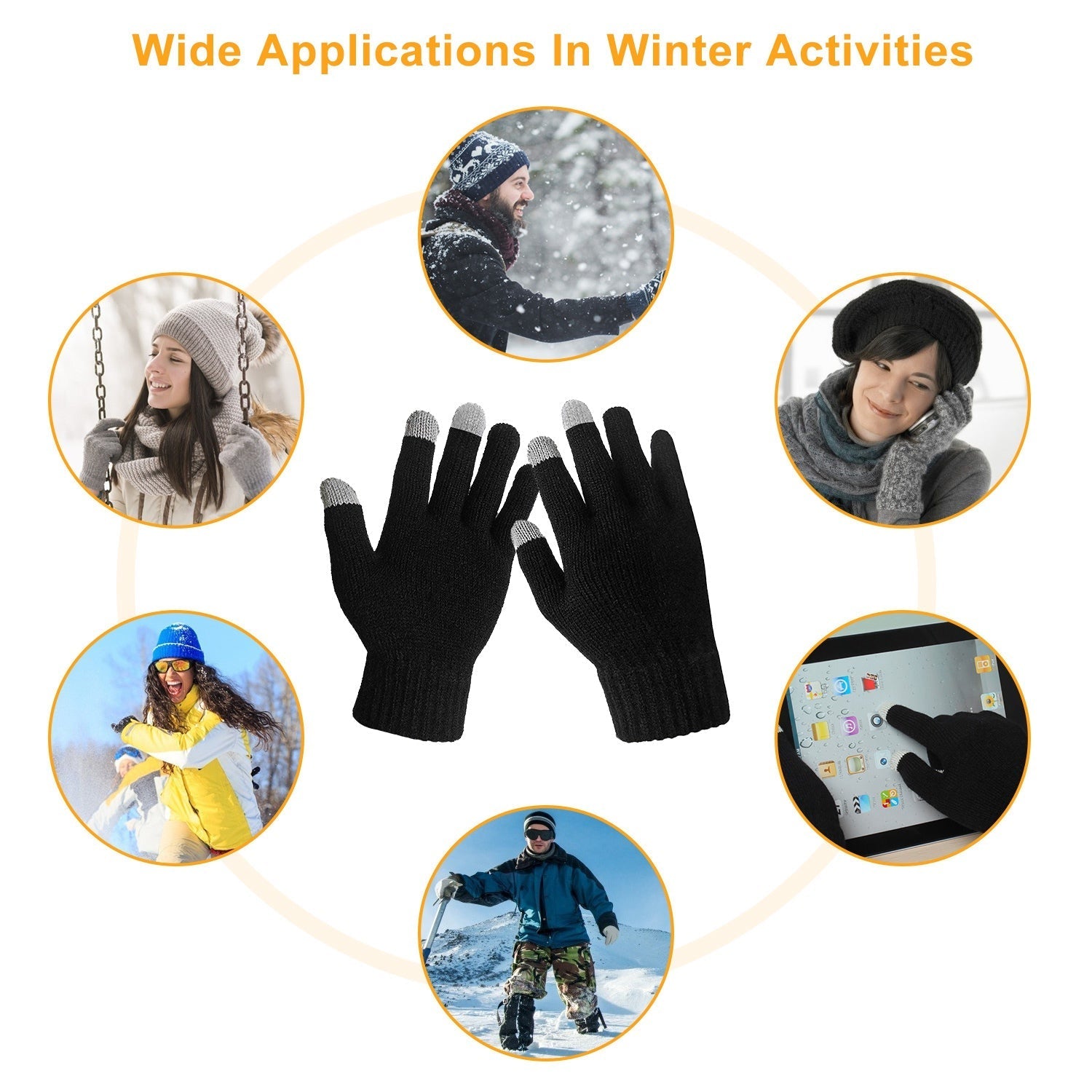 GemGear unisex knit touch-screen gloves, black with gray fingertips, winter warmth for outdoors on Tampa Home & Garden Store