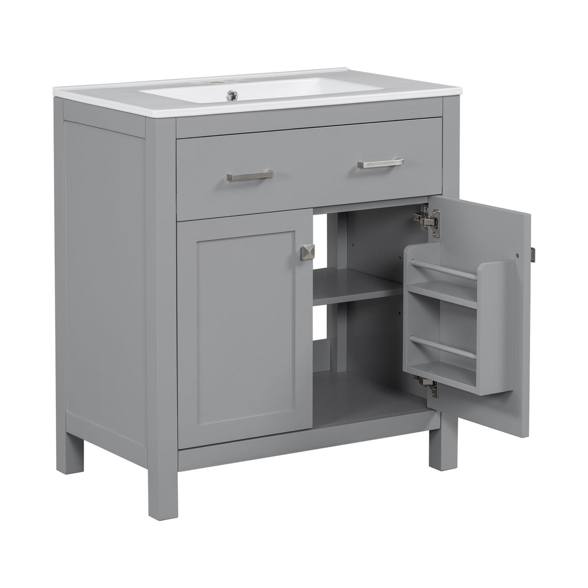 Modern bathroom vanity gray finish with ceramic sink and soft-close doors HouseOfZazla on Tampa Home & Garden Store