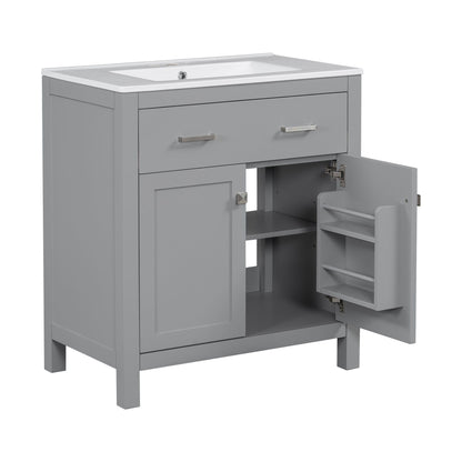 Modern bathroom vanity gray finish with ceramic sink and soft-close doors HouseOfZazla on Tampa Home & Garden Store