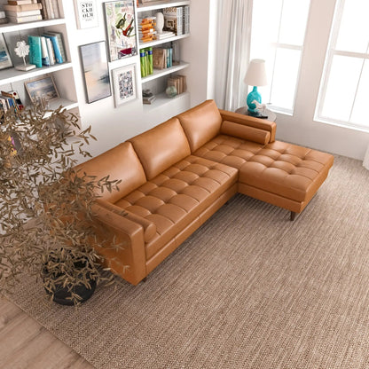 Anthony Corner Sectional Sofa by Unique Piece Furniture, tan leather, tufted cushions on Tampa Home & Garden Store