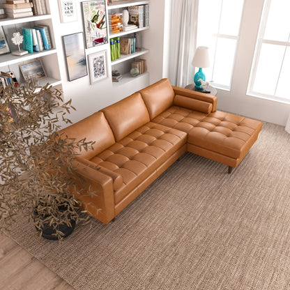 Anthony Corner Sectional Sofa caramel leather by HouseOfZazla, tufted L-shaped on Tampa Home & Garden Store