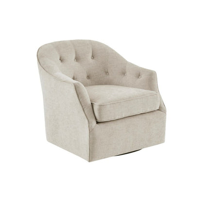 Beige swivel chair with 360° rotation, tufted back, solid wood frame by HouseOfZazla on Tampa Home & Garden Store