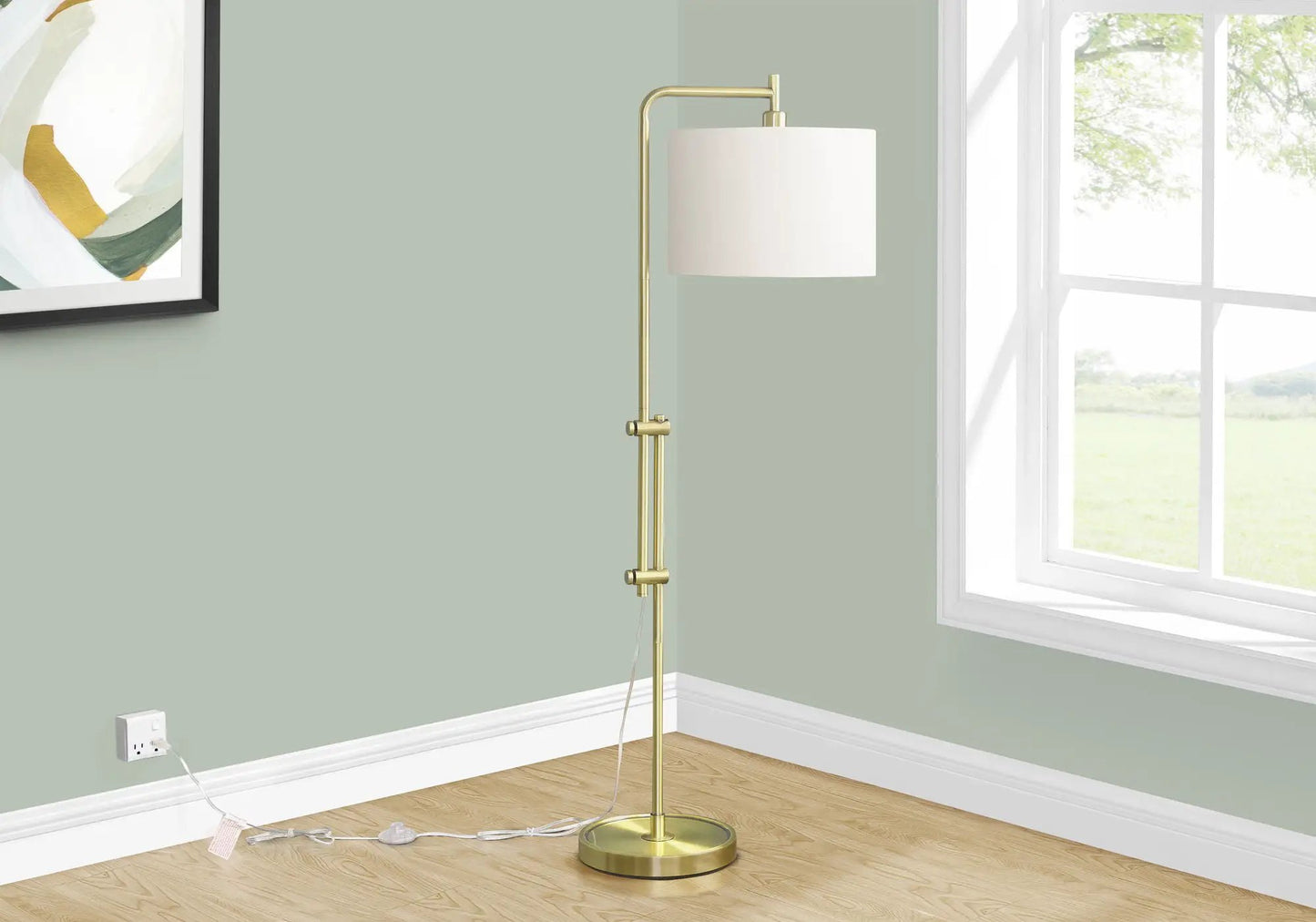 Metal Arc Floor Lamp with Fabric Drum Shade