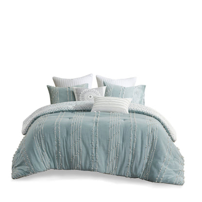Cotton Jacquard Reversible Aqua and Ivory Set