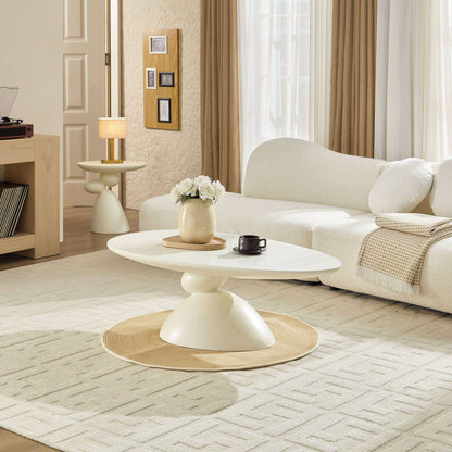 Lucky Stone Shaped End Table with Sculptural Base in ivory finish on Tampa Home & Garden Store