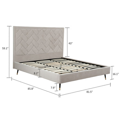 Crosby upholstered bed with cream diamond-tufted headboard and slats by HouseOfZazla on Tampa Home & Garden Store