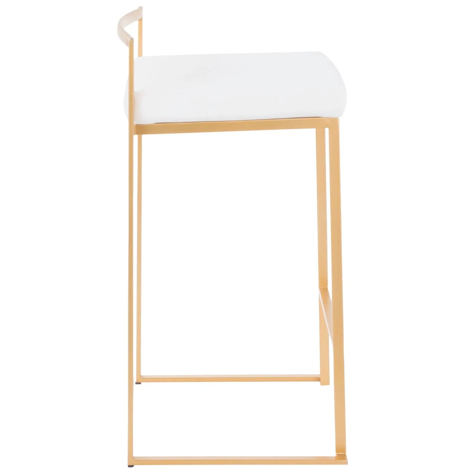 Fuji Contemporary Glam Counter Stool Set (2) with white cushion and gold metal frame on Tampa Home & Garden Store