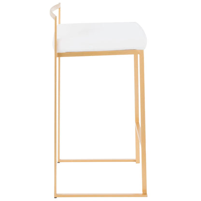 Fuji Contemporary Glam Counter Stool Set (2) with white cushion and gold metal frame on Tampa Home & Garden Store