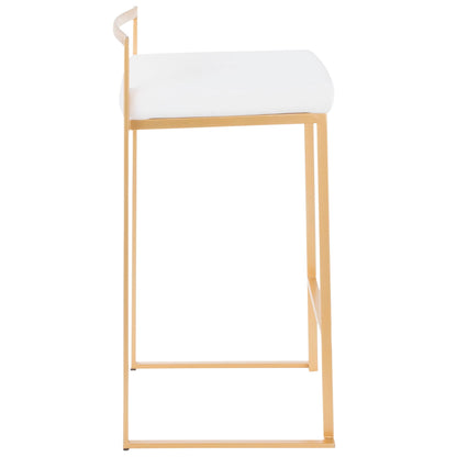 Fuji Contemporary Glam Counter Stool pair, white upholstered seat with gold frame, HouseOfZazla on Tampa Home & Garden Store