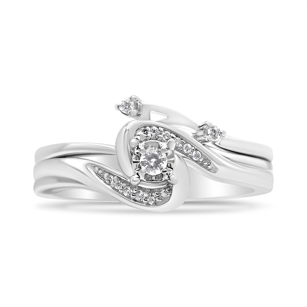 Bridal ring set (2-pc) in sterling silver with swirl bypass and 1/10 ctw diamonds size 7 by Bids on Tampa Home & Garden Store