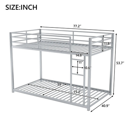 Metal bunk bed with ladder, low two-level frame in silver metal by Unique Piece Furniture on Tampa Home & Garden Store