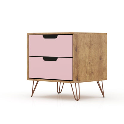 Accent nightstand with 2 pink drawers, oak veneer frame, and splayed metal legs by HouseOfZazla on Tampa Home & Garden Store
