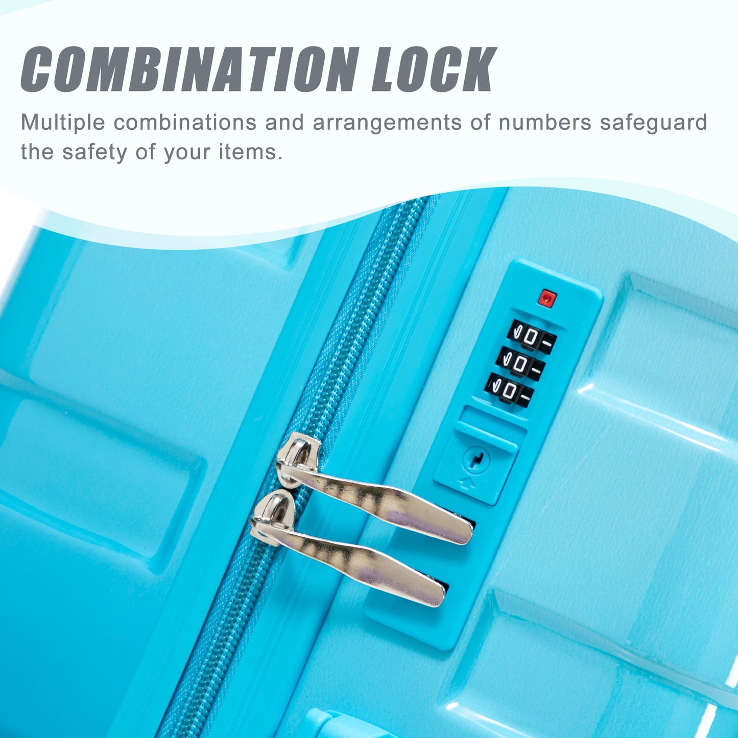 HouseOfZazla PC Spinner Wheel Luggage Set blue hard case with built-in combination lock on Tampa Home & Garden Store