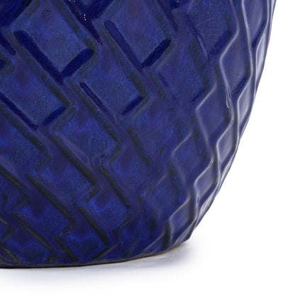 HouseOfZazla ceramic flowerpot planter in deep blue glaze with textured diamond pattern on Tampa Home & Garden Store