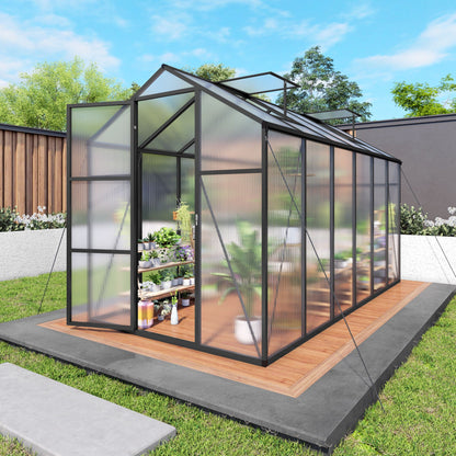 Windproof greenhouse with raised base, black frame and polycarbonate panels by HouseOfZazla on Tampa Home & Garden Store