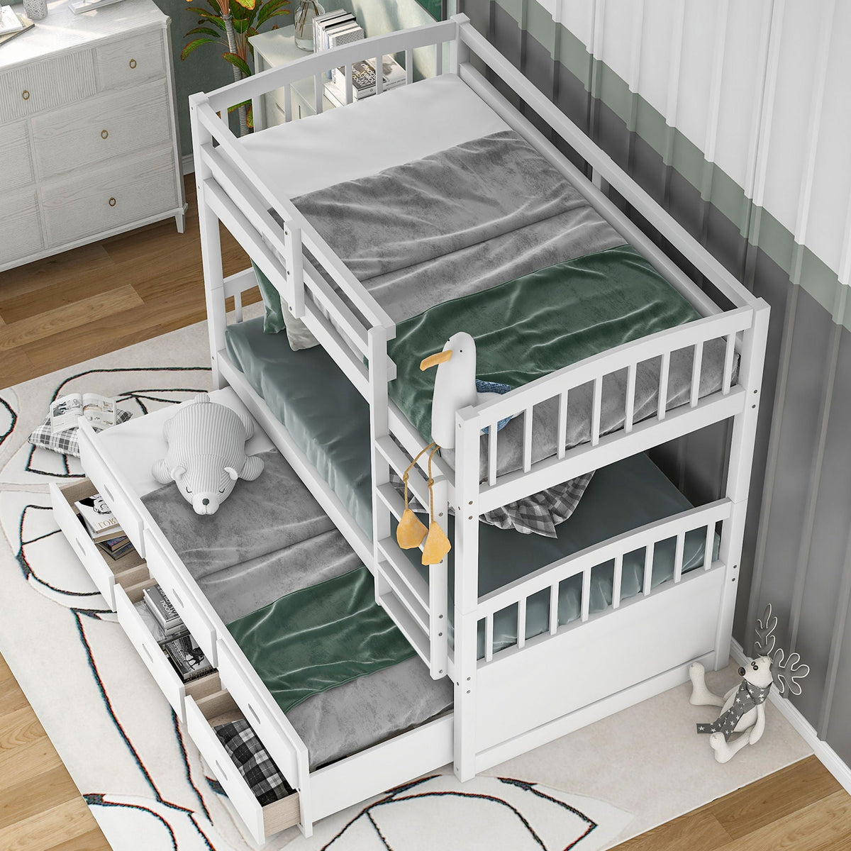 Bunk bed with arched headboard and footboard, trundle and drawers HouseOfZazla on Tampa Home & Garden Store