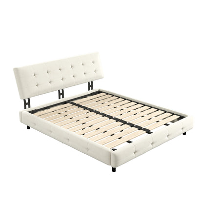 Tufted Headboard Upholstered Bed in white fabric with metal legs HouseOfZazla on Tampa Home & Garden Store