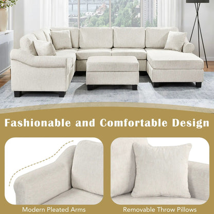 Contemporary U-shaped sectional sofa in light beige fabric with movable storage ottoman on Tampa Home & Garden Store