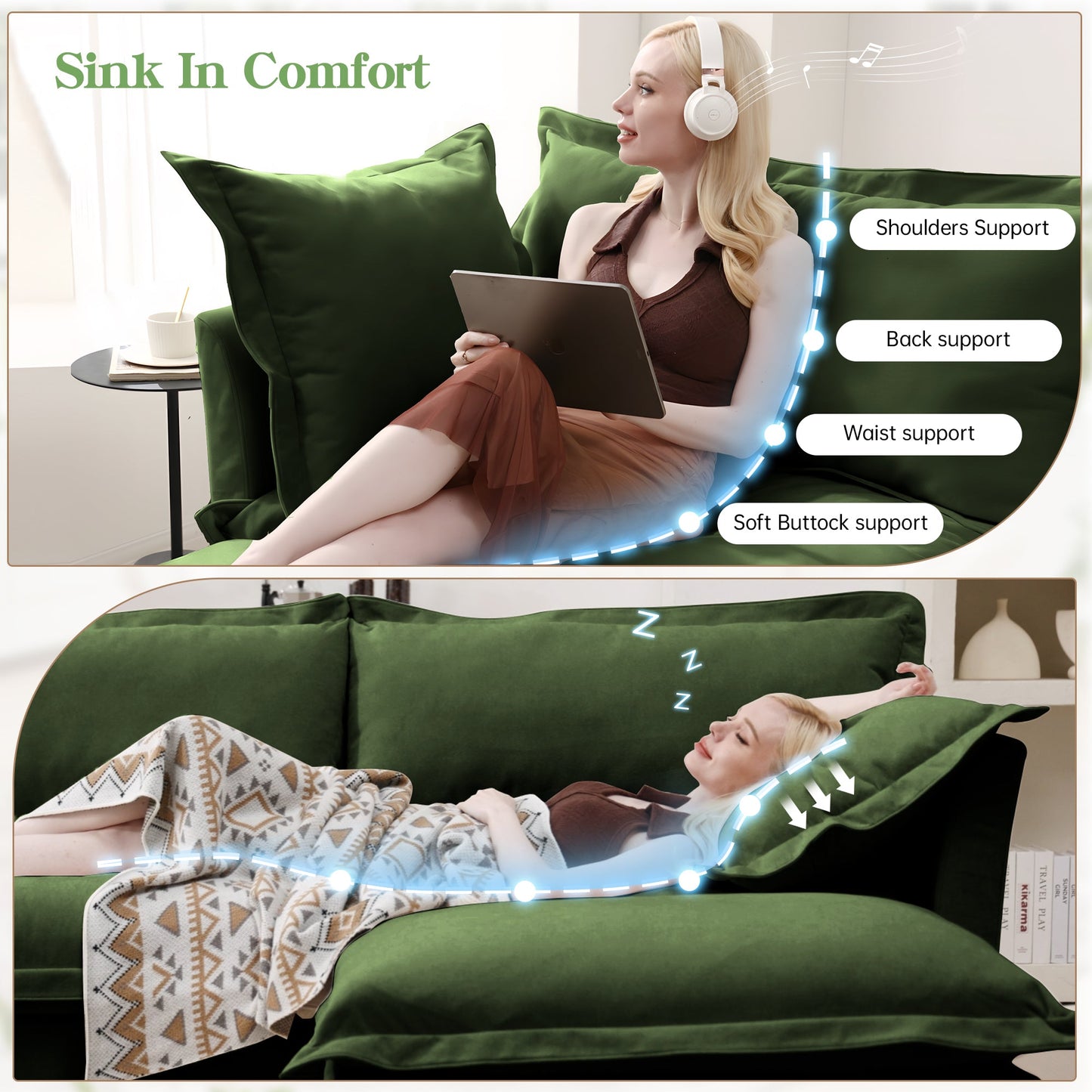 Chenille Slipcovered Sofa and 2 Cozy Ottomans