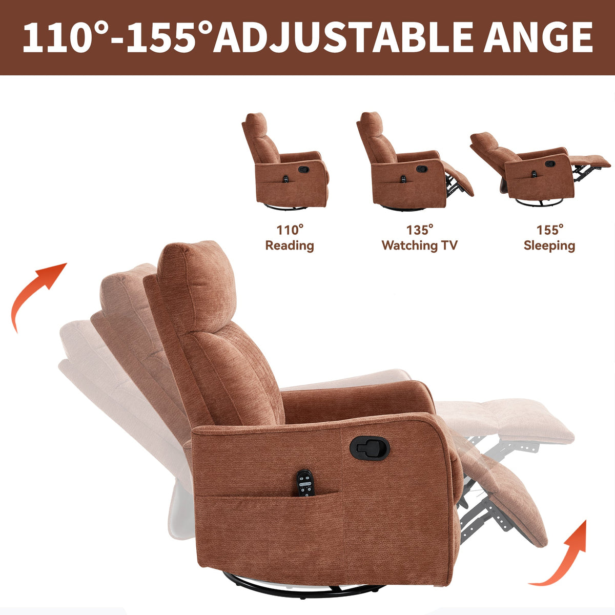 Orange Heat Massage Manual Recliner Chair by HouseOfZazla set of 3 with rocker and swivel on Tampa Home & Garden Store