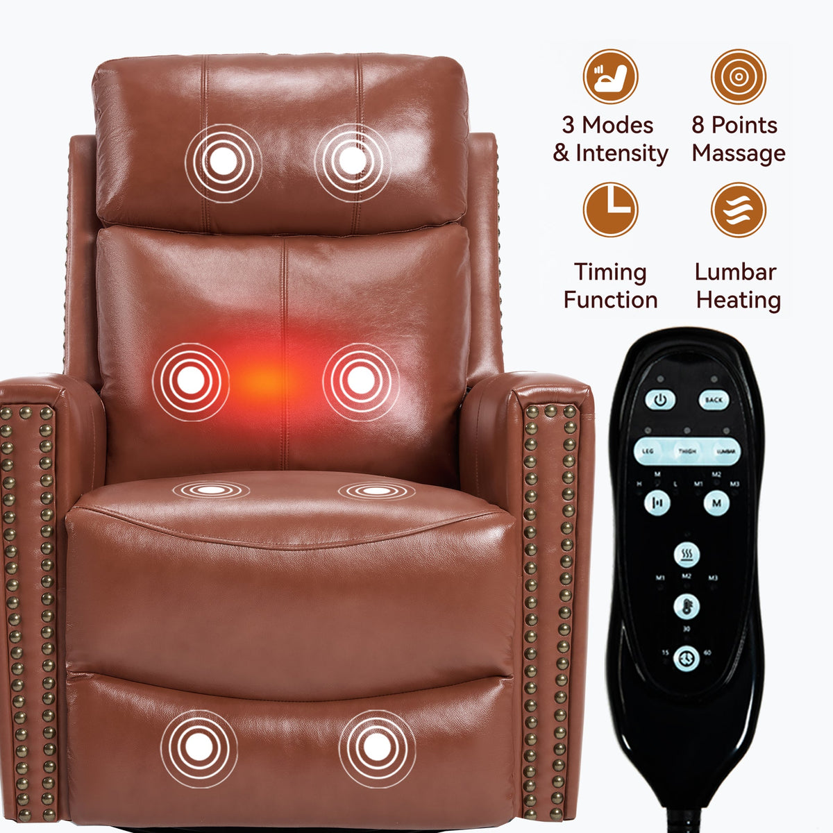 Red genuine leather heat massage manual recliner chair by HouseOfZazla with remote control on Tampa Home & Garden Store