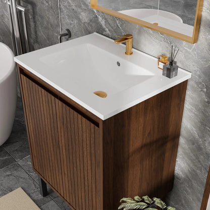 Bathroom vanity with ceramic sink, wood veneer cabinet, gold faucet, soft-close drawers on Tampa Home & Garden Store