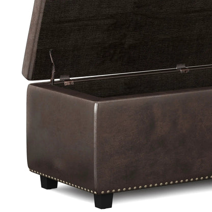 Hamilton Upholstered Storage Ottoman, Unique Piece Furniture, brown leatherette nailhead trim on Tampa Home & Garden Store