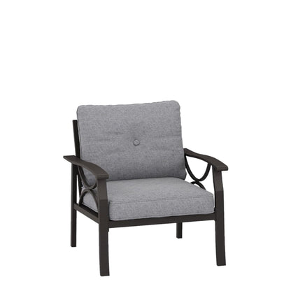 All Weather Armchair with Cushions gray cushions and sculptural dark frame on Tampa Home & Garden Store